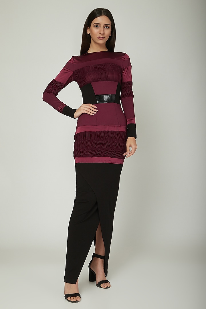 Purple Bodycon Dress With Ruching by Sameer Madan