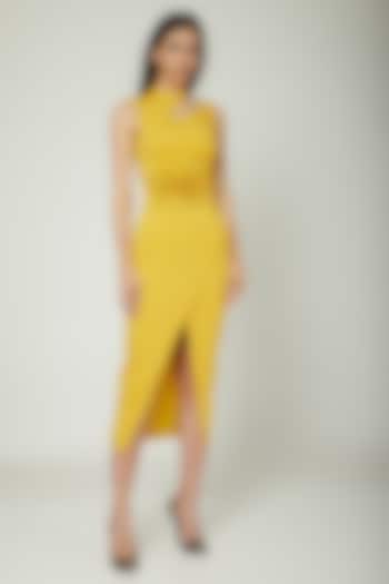 Yellow Bodycon Cut Out Dress by Sameer Madan