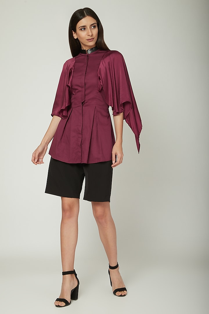 Purple Shirt With Cape Sleeves by Sameer Madan at Pernia's Pop Up Shop