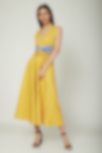 Yellow A-Line Dress With Loops by Sameer Madan