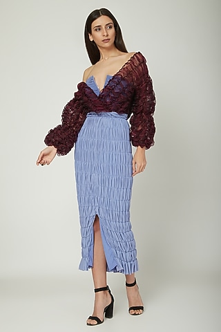 Purple Organza Smoked Bodysuit by Sameer Madan