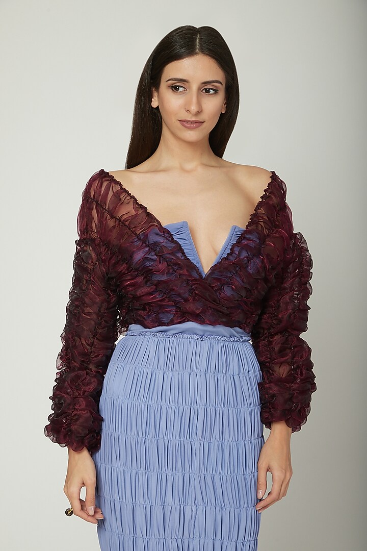Purple Organza Smoked Bodysuit by Sameer Madan at Pernia's Pop Up Shop