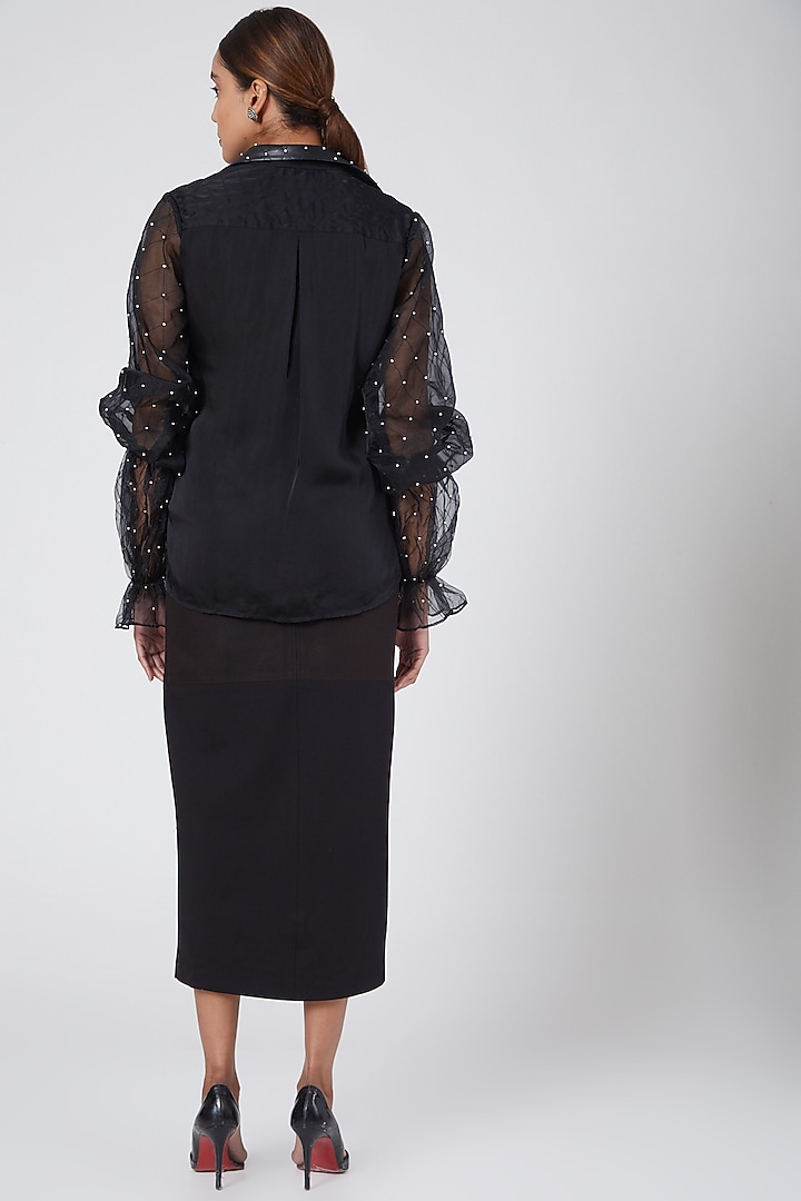 Black Embroidered Shirt by Sameer Madan at Pernia's Pop Up Shop