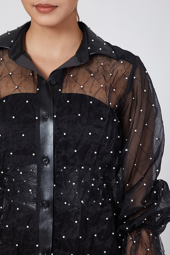 Black Embroidered Shirt by Sameer Madan at Pernia's Pop Up Shop