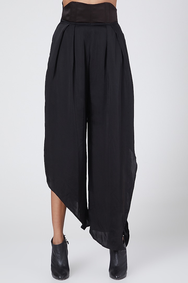 Black Satin Palazzo Pants by Sameer Madan at Pernia's Pop Up Shop