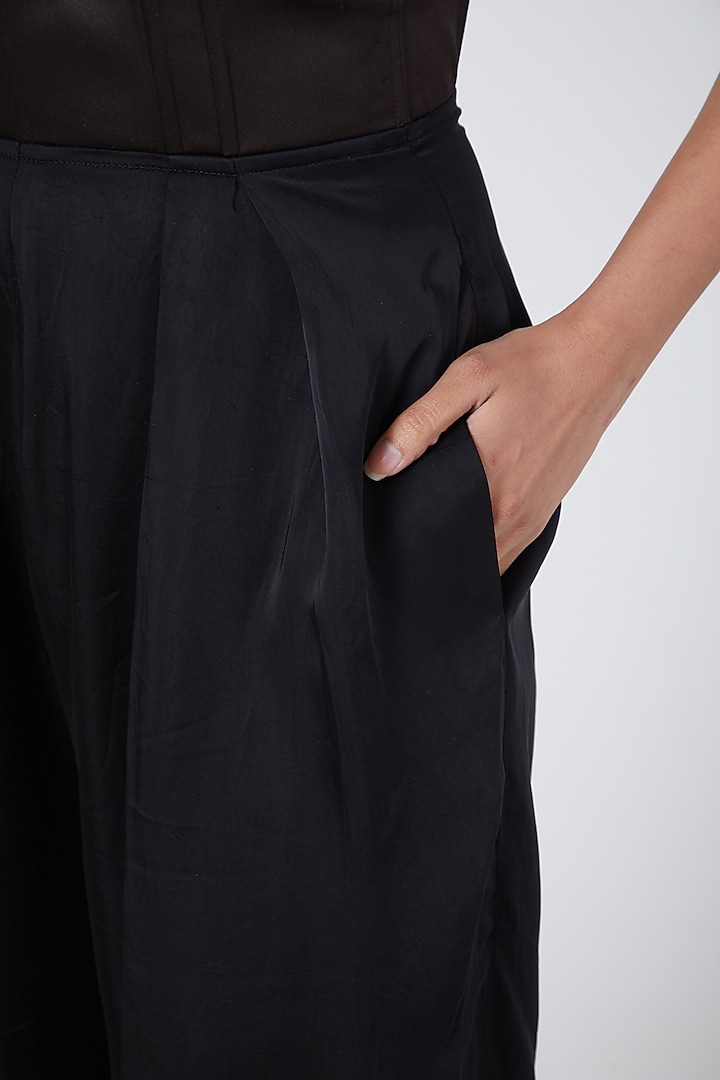 Black Satin Palazzo Pants by Sameer Madan at Pernia's Pop Up Shop