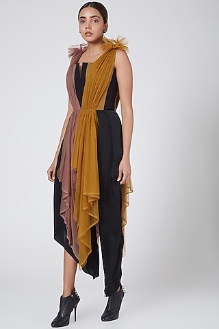Mustard & Pink Asymmetric Top by Sameer Madan