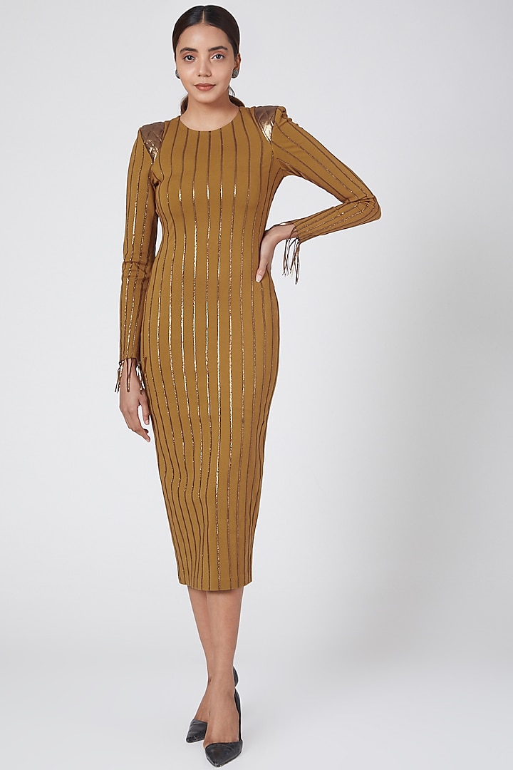 Gold Striped Dress by Sameer Madan