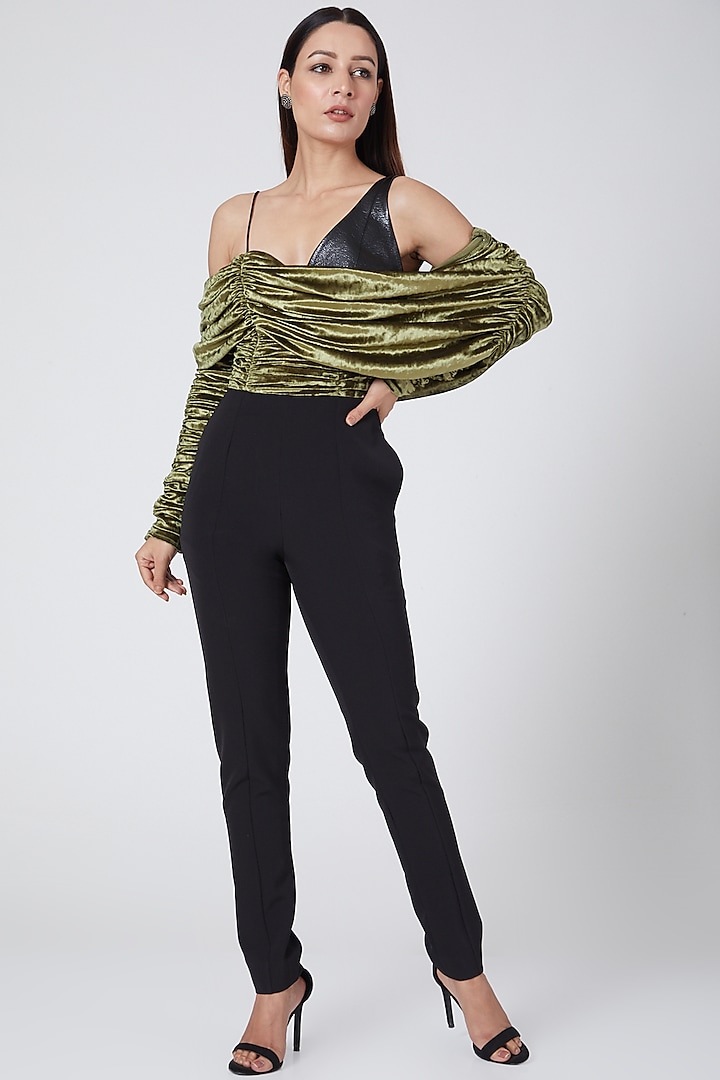 Olive Green & Black Jumpsuit by Sameer Madan at Pernia's Pop Up Shop