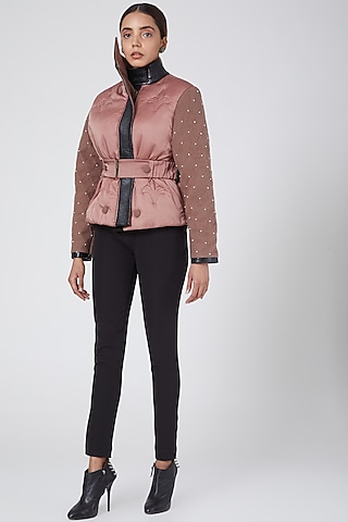 Pink Faux Leather Jacket by Sameer Madan