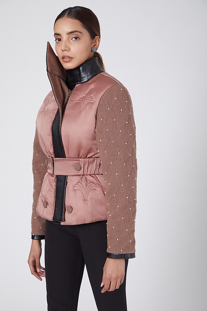 Pink Faux Leather Jacket by Sameer Madan at Pernia's Pop Up Shop