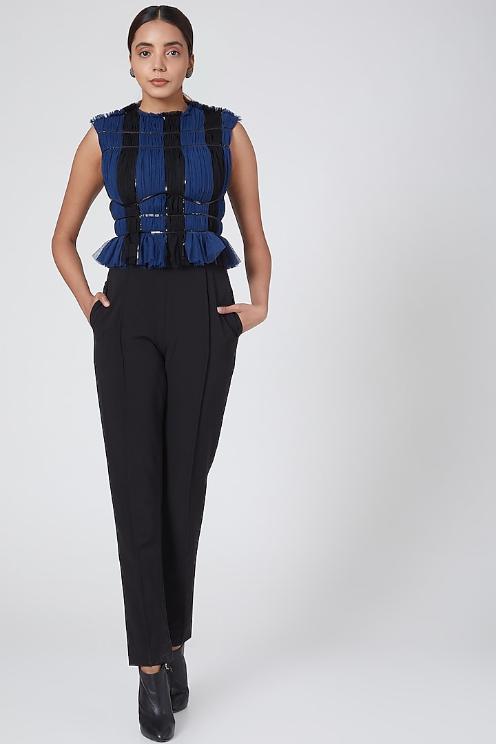 Black & Blue Striped Jumpsuit by Sameer Madan