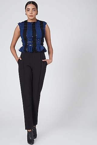 Black & Blue Striped Jumpsuit by Sameer Madan