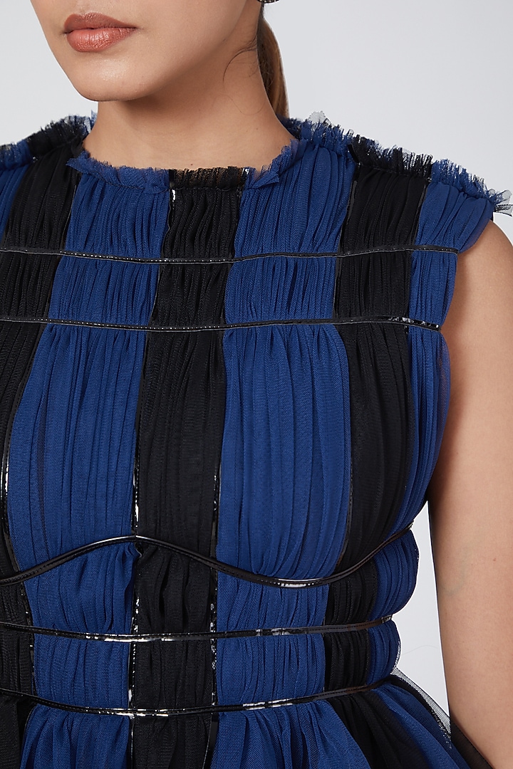 Black & Blue Striped Jumpsuit by Sameer Madan at Pernia's Pop Up Shop