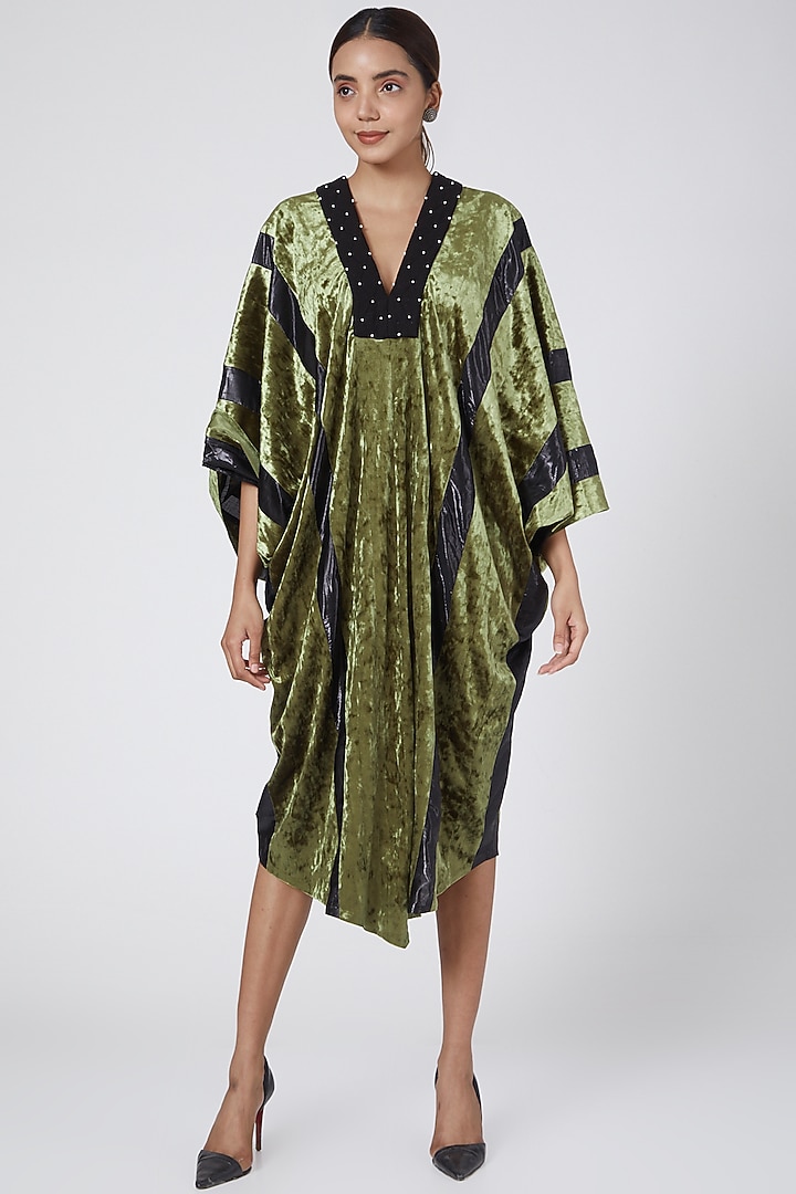 Green Embroidered Kaftan by Sameer Madan at Pernia's Pop Up Shop