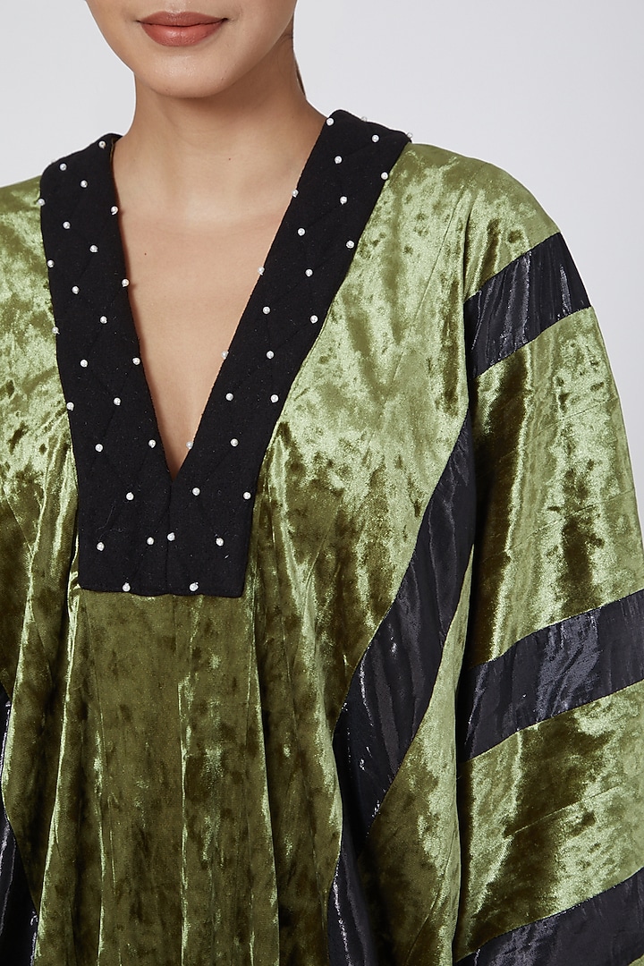 Green Embroidered Kaftan by Sameer Madan at Pernia's Pop Up Shop