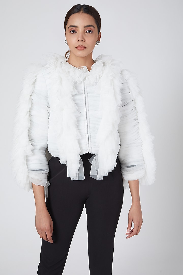 White Asymmetric Jacket by Sameer Madan at Pernia's Pop Up Shop