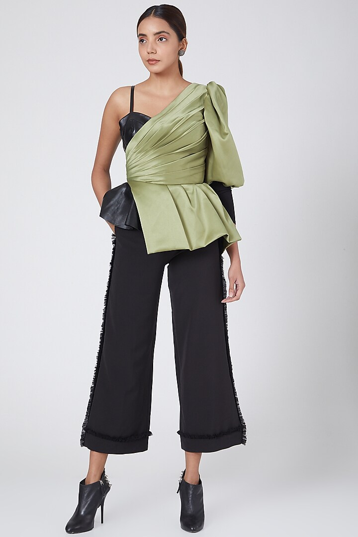 Black Ruffled Trousers by Sameer Madan