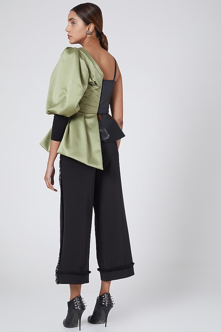 Black Ruffled Trousers by Sameer Madan at Pernia's Pop Up Shop