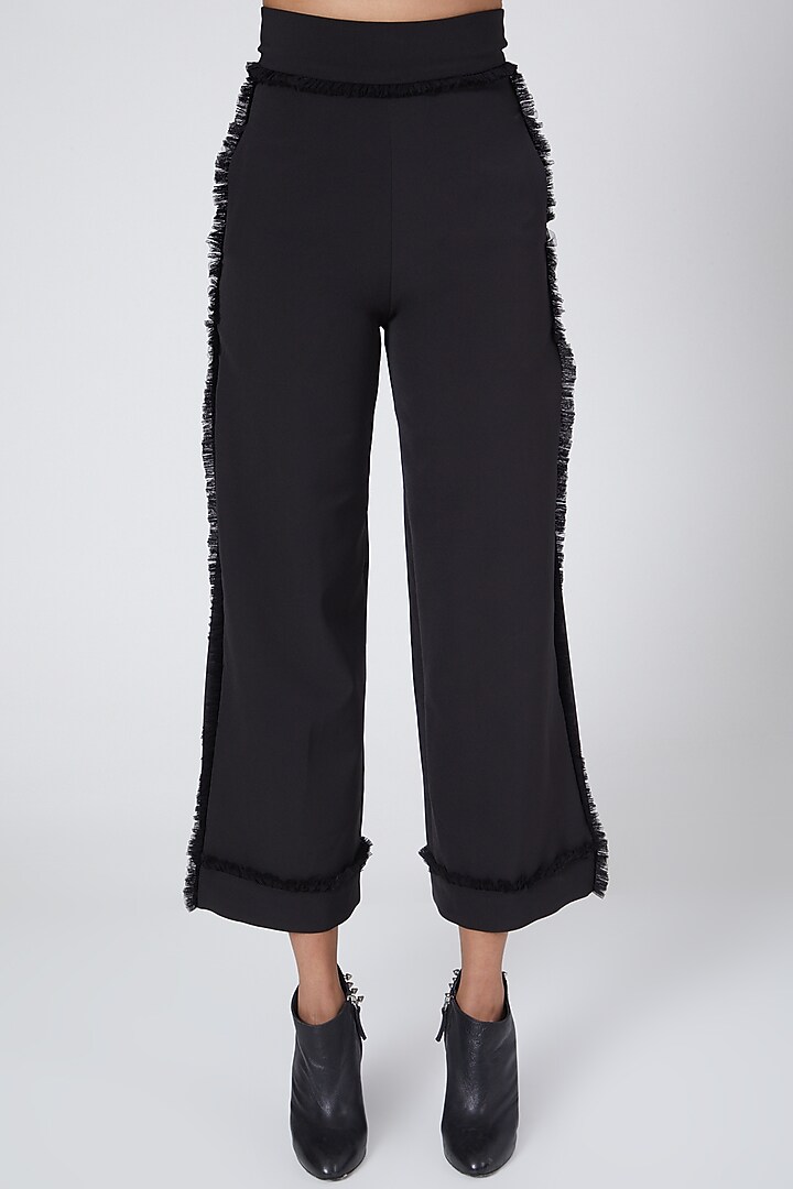 Black Ruffled Trousers by Sameer Madan at Pernia's Pop Up Shop