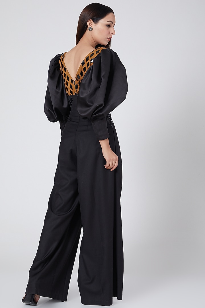 Black & Gold Embellished Bodysuit by Sameer Madan at Pernia's Pop Up Shop