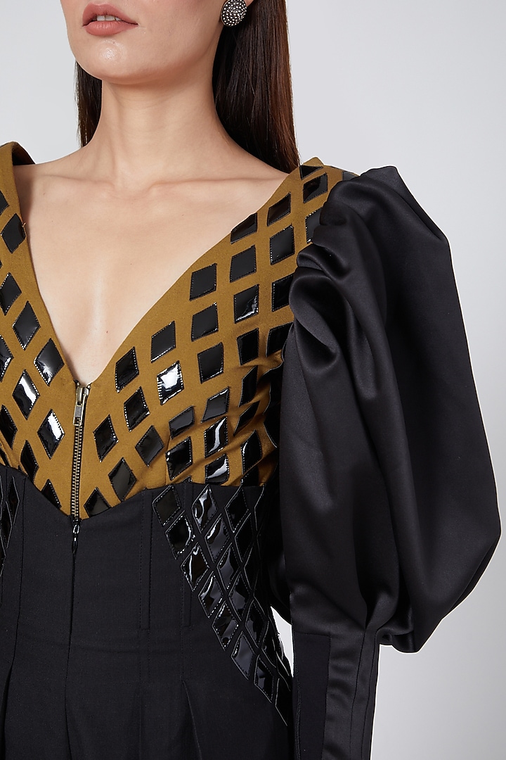 Black & Gold Embellished Bodysuit by Sameer Madan at Pernia's Pop Up Shop