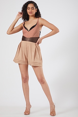 Blush Pink Pintucked Playsuit by Sameer Madan
