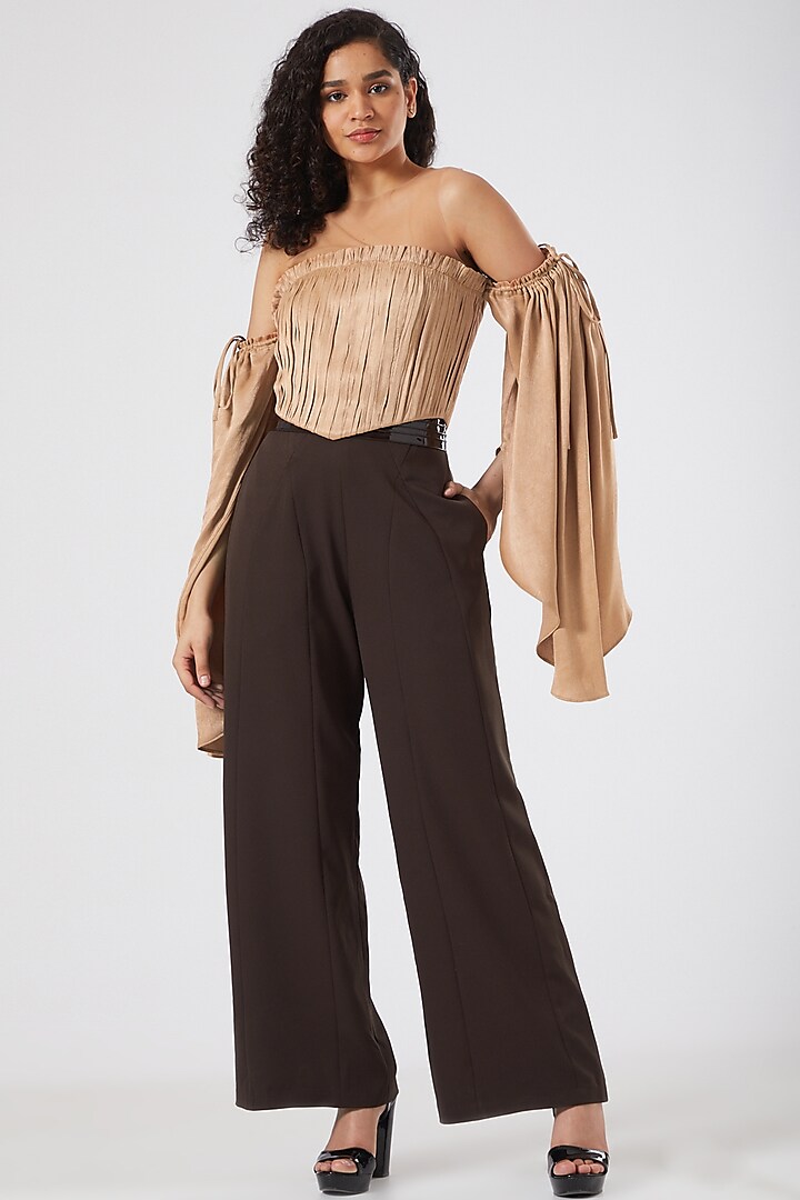 Brown Flared High-Waisted Trousers by Sameer Madan