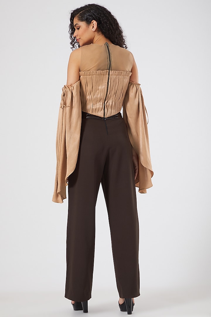 Brown Flared High-Waisted Trousers by Sameer Madan at Pernia's Pop Up Shop