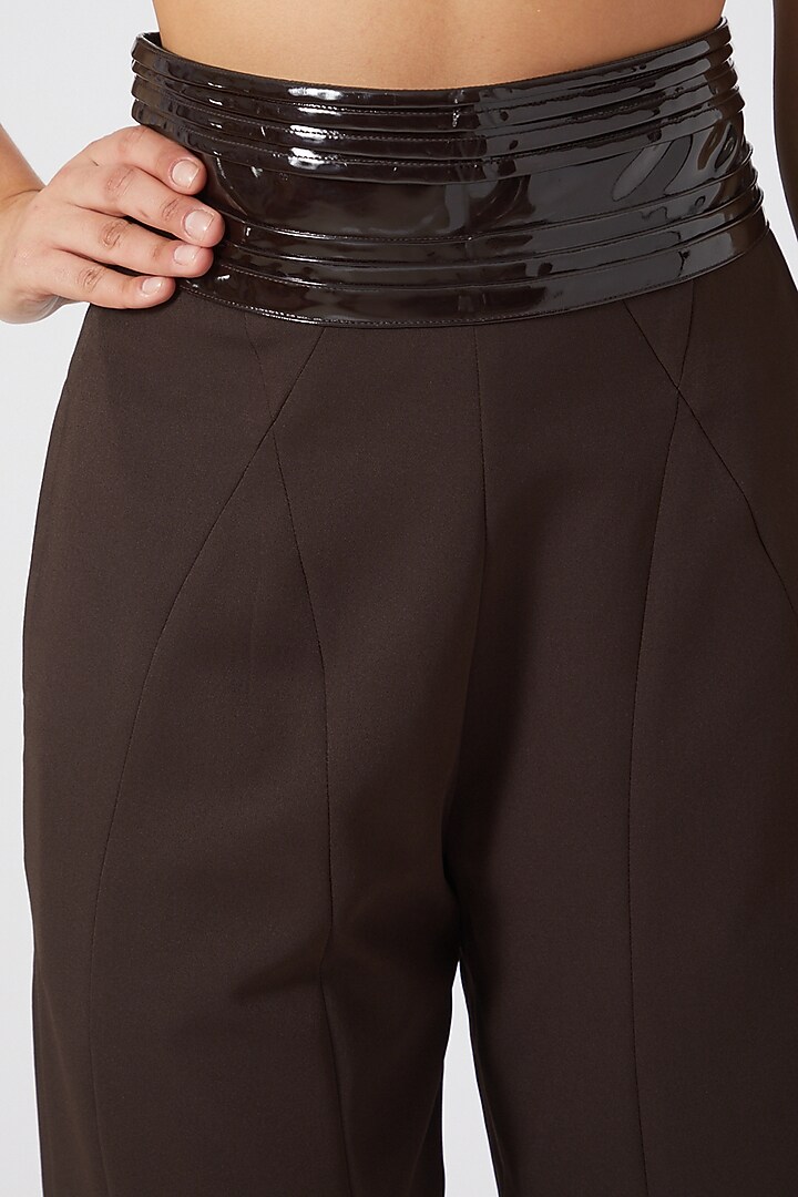 Brown Flared High-Waisted Trousers by Sameer Madan at Pernia's Pop Up Shop
