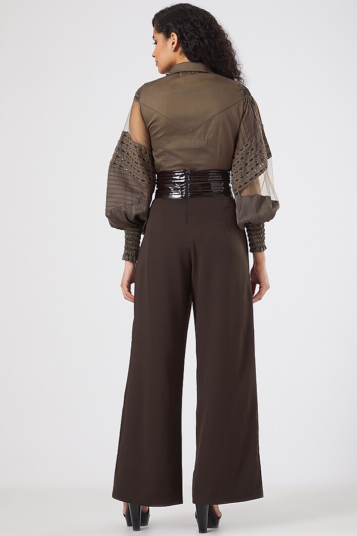 Brown Shirt With Applique Work by Sameer Madan at Pernia's Pop Up Shop