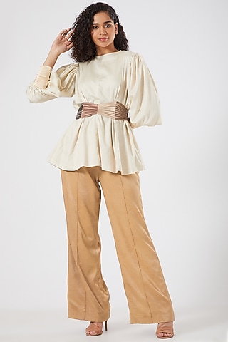 White Cotton & Stretch Satin Top by Sameer Madan