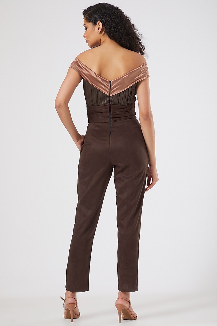 Brown Off-Shoulder Jumpsuit by Sameer Madan at Pernia's Pop Up Shop