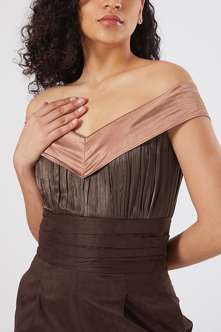 Brown Off-Shoulder Jumpsuit by Sameer Madan at Pernia's Pop Up Shop