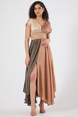 Peach Color-Blocked Dress by Sameer Madan
