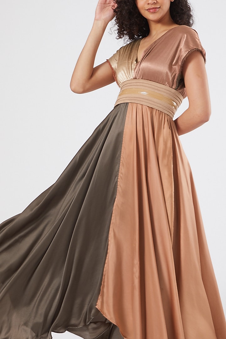 Peach Color-Blocked Vacation Dress by Sameer Madan at Pernia's Pop Up Shop