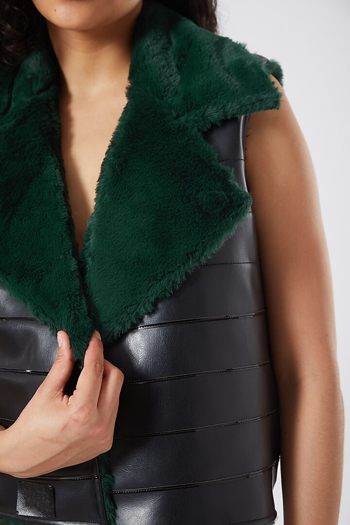 Black Faux Leather Jacket by Sameer Madan at Pernia's Pop Up Shop