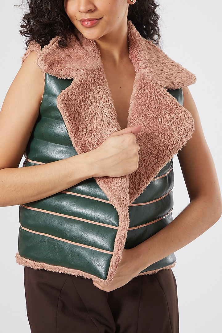 Emerald Green Faux Leather Jacket by Sameer Madan at Pernia's Pop Up Shop