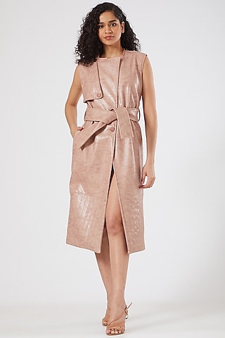 Blush Pink Faux Leather Overoat by Sameer Madan