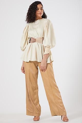 Nude Flared Trousers by Sameer Madan