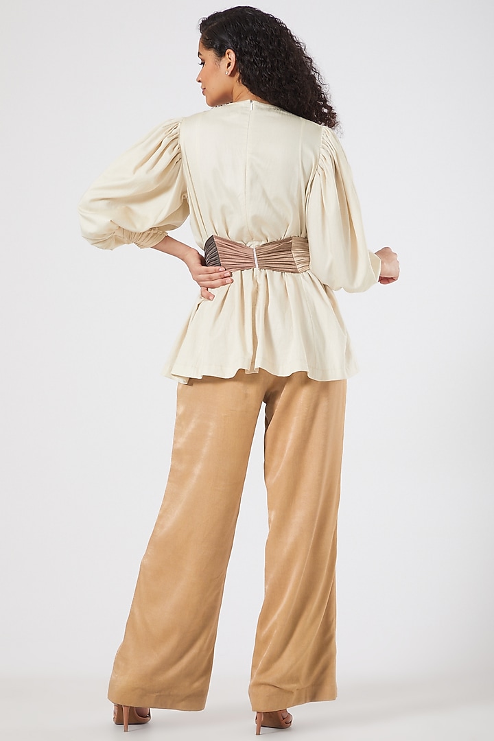Nude Flared Trousers by Sameer Madan at Pernia's Pop Up Shop