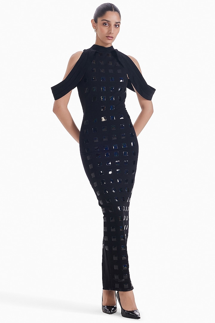 Black Jersey Bodycon Cocktail Dress by Sameer Madan at Pernia's Pop Up Shop