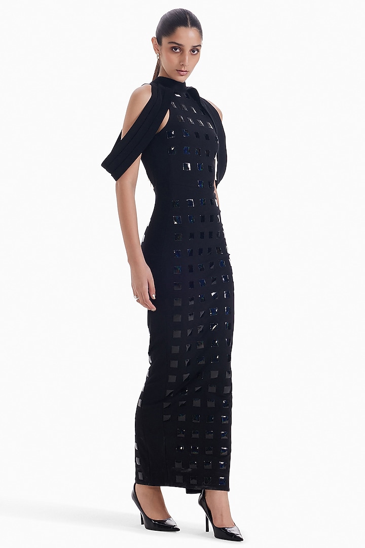 Black Jersey Bodycon Cocktail Dress by Sameer Madan at Pernia's Pop Up Shop