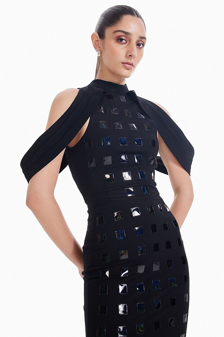 Black Jersey Bodycon Cocktail Dress by Sameer Madan at Pernia's Pop Up Shop