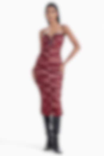 Maroon Luxury Jersey Bodycon Midi Cocktail Dress by Sameer Madan at Pernia's Pop Up Shop