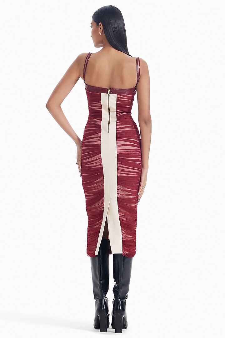 Maroon Luxury Jersey Bodycon Midi Cocktail Dress by Sameer Madan at Pernia's Pop Up Shop