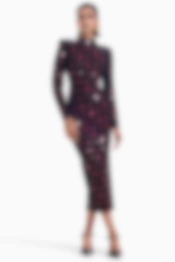 Black & Maroon Luxury Jersey Bodycon Cocktail Dress by Sameer Madan at Pernia's Pop Up Shop