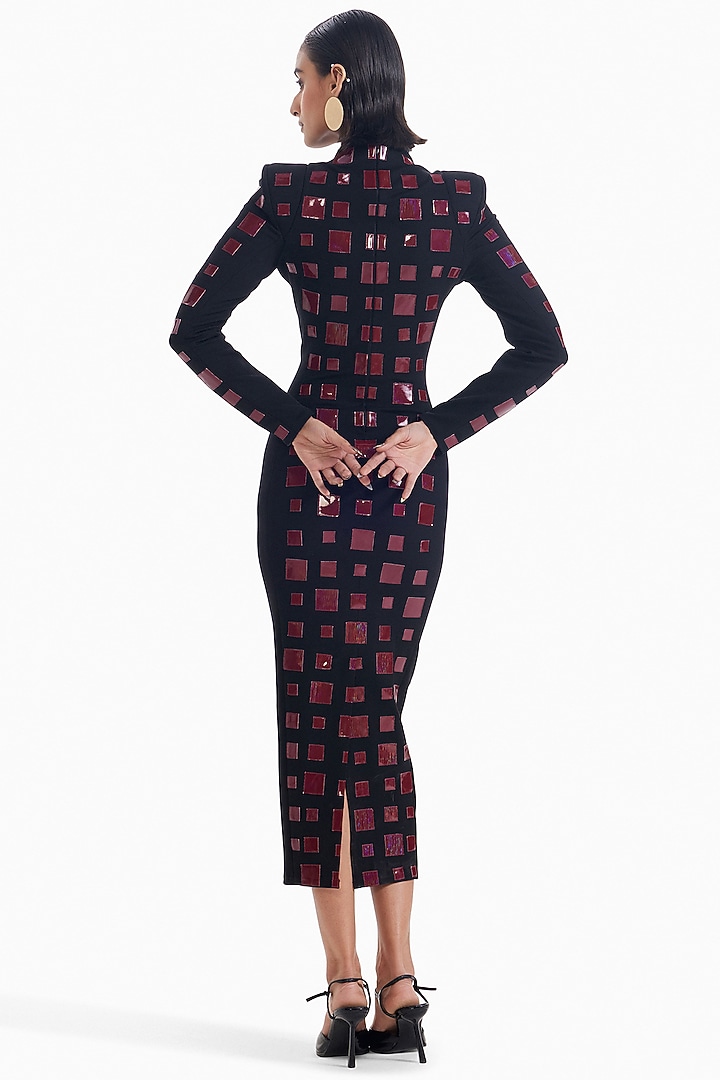 Black & Maroon Luxury Jersey Bodycon Cocktail Dress by Sameer Madan at Pernia's Pop Up Shop