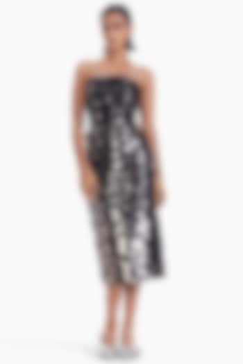 Chocolate Brown & Gunmetal Luxury Jersey Bodycon Party Wear Dress by Sameer Madan at Pernia's Pop Up Shop