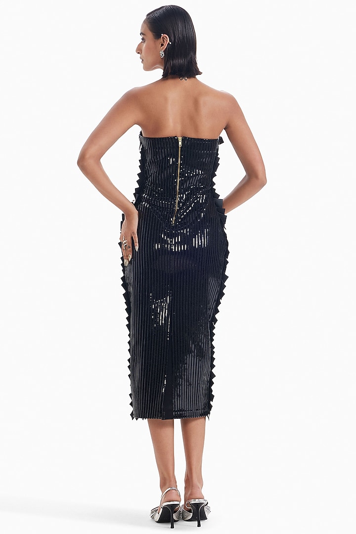 Chocolate Brown & Gunmetal Luxury Jersey Bodycon Party Wear Dress by Sameer Madan at Pernia's Pop Up Shop